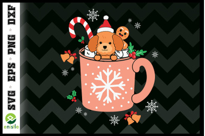 Christmas Poodle Puppy in the Coffee Cup