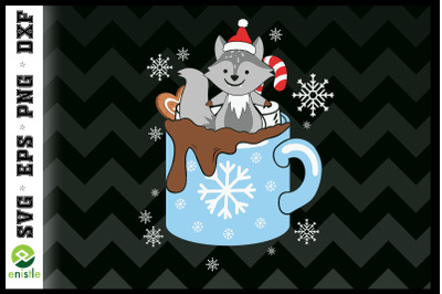 Christmas Cute Wolf in the Coffee Cup