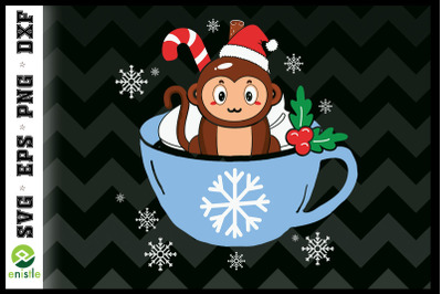 Christmas Monkey in the Coffee Cup