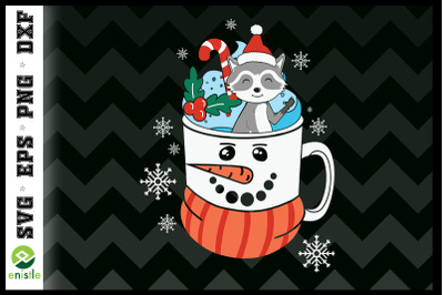 Christmas Raccoon in the Coffee Cup