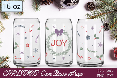 Joy christmas can glass wrap svg, 16 oz beer can glass winter