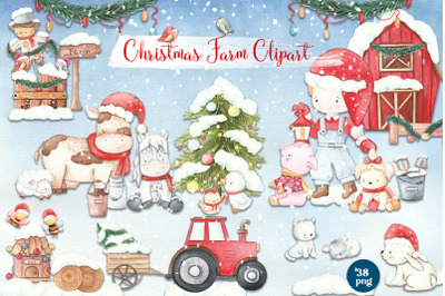 Christmas Farm Clipart,  animal Christmas