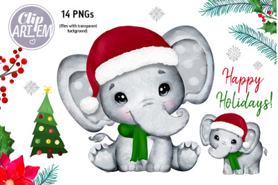 Boy Christmas Elephant 14 Clip Art PNG images  Watercolor Bundle