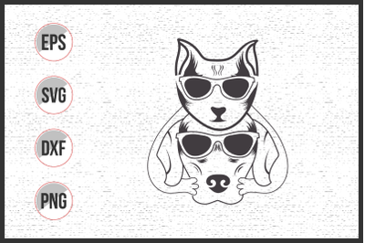 dog and cat with sunglass vector line art graphic.