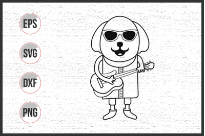 Dog guitarist vector outline graphic