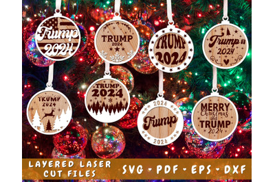 Trump 2024 Christmas Ornaments Laser SVG Bundle - 8 Designs