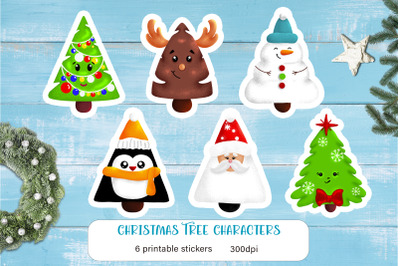 Christmas sticker pack Cartoon tree character Printable png