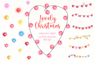 Christmas String lights Clipart | Watercolor Heart Light png