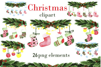Watercolor Christmas Stocking, christmas, family, ornaments