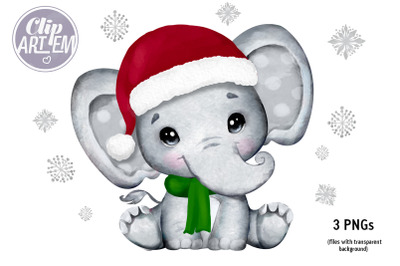 Christmas Boy Elephant Watercolor PNG  Clip Art image Sublimationn