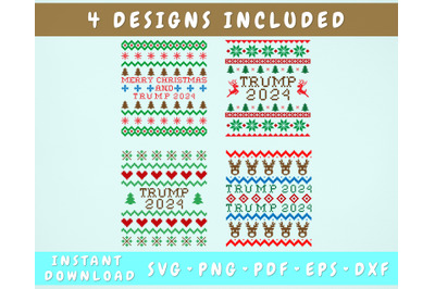 Trump 2024 Ugly Christmas Sweater SVG Bundle, 4 Designs, Trump 2024 PN