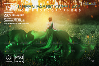 Green flying fabric photoshop overlay PNG