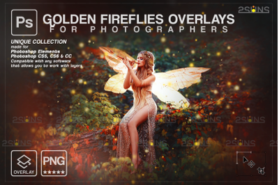 Gold Fireflies Overlays, Photoshop overlay, Bokeh overlay