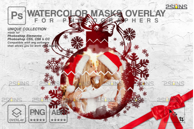 Christmas overlay, Watercolor overlay, Clipping masks