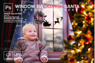 Christmas Window Backdrop Santa Sleigh