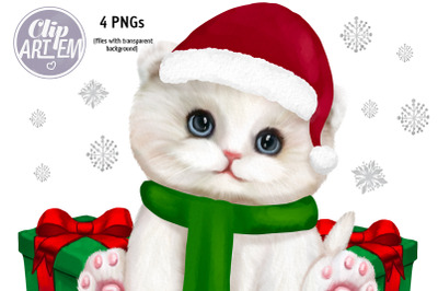 Christmas Kitten Adorable Cat in Hat 4 PNG Clip Art