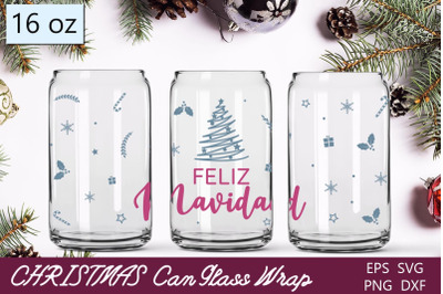 Feliz navidad svg, Christmas can glass wrap, 16 oz