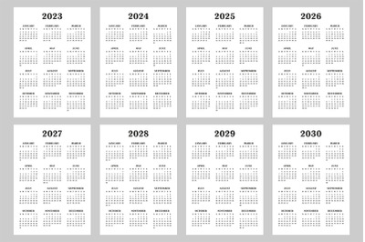 Calendar 2023 and 2030