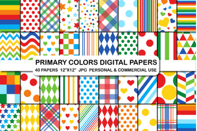 Primary colors digital papers Bright colors background paper