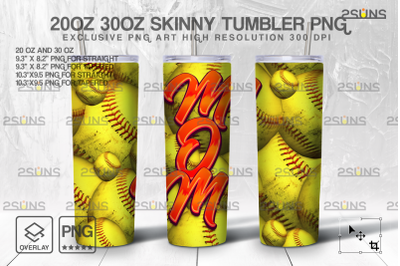 20oz Dirty Softball Skinny Tumbler SEAMLESS Design, Sublimation Design