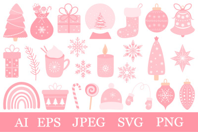 Cute Pink Christmas clipart SVG. Pink Christmas sublimation