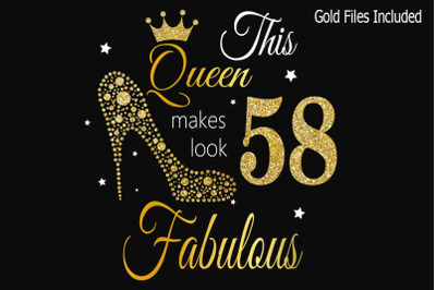 58th birthday svg, Queen Birthday 58th Svg, Gold glitter 58th Birthday