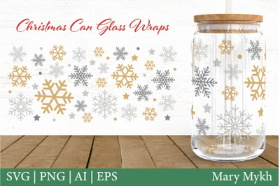 Snowflake, 16oz Libbey Glass Can Cutting files, Svg Png Files