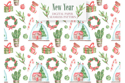 Christmas, New Year digital paper, seamless pattern.