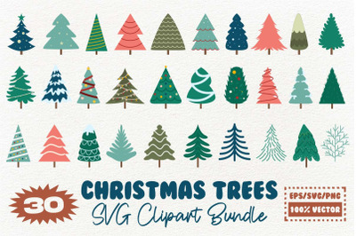 Christmas Trees SVG Clipart Bundle, Christmas Trees Elements