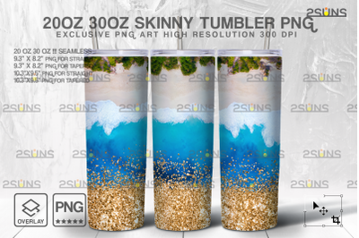 20oz Sea Gold Glitter Skinny Tumbler SEAMLESS Design, Sublimation PNG