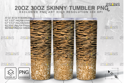 20oz Glitter Gold Leopard Skinny Tumbler SEAMLESS Digital Design