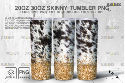 20oz CowHide Gold Glitter Skinny Tumbler SEAMLESS Design, Sublimation