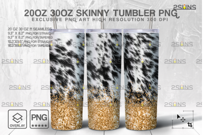 20oz CowHide Gold Glitter Skinny Tumbler SEAMLESS Design, Sublimation