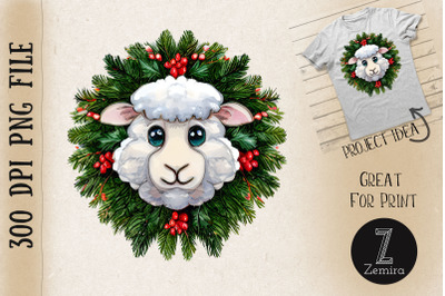 Cute Sheep In Christmas Wreath