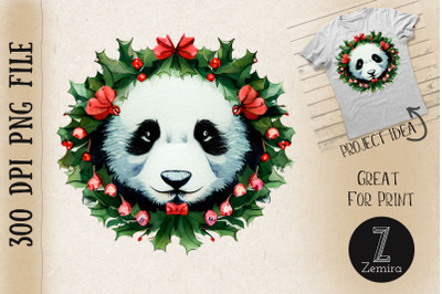 Cute Panda In Christmas Wreath