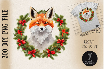 Cute Fox In Christmas Wreath