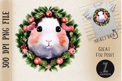 Cute Hamster Mouse In Christmas Wreath