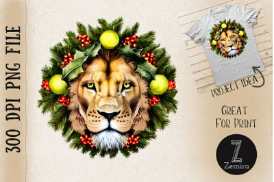 Lion In Christmas Wreath