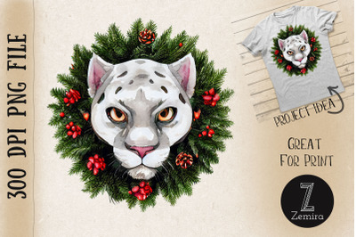 Panther In Christmas Wreath