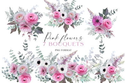 Pink flowers bouquets PNG, Spring floral bouquet