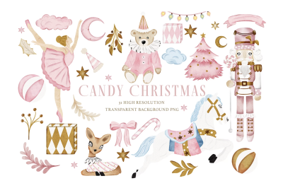 Candy Christmas Clipart Set Sweet Holiday Watercolor
