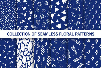 Seamless blue floral patterns