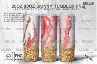 20OZ Glitter Gold Marble Skinny Tumbler, Sublimation Design PNG