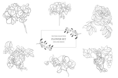 Set of hand drawn outline flowers