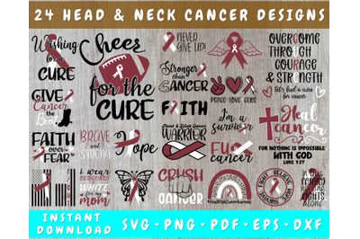 Head And Neck Cancer Awareness SVG Bundle, 24 Designs, Head &amp; Neck PNG