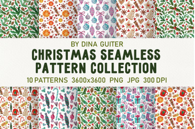 Watercolor Christmas seamless patterns. Digital paper set