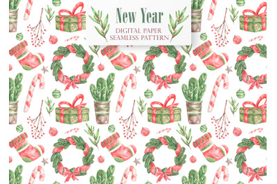 Christmas traditions digital paper, seamless pattern. New Year.