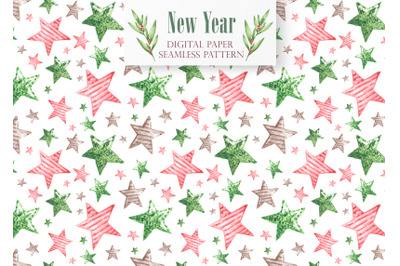 Stars new year digital paper, seamless pattern. Christmas, New Year.