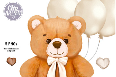 Unisex Brown Teddy Bear Beige Bow Tie Watercolor 5 PNG Images
