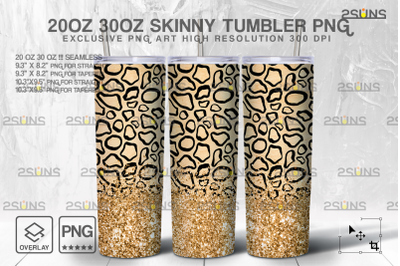 20oz Glitter Gold Leopard Skinny Tumbler SEAMLESS Digital Design